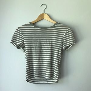 Gray and White striped crop top